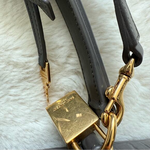 SAINT LAURENT Calfskin Crocodile Embossed Medium Moujik Top Handle Authentic - Picture 4 of 16